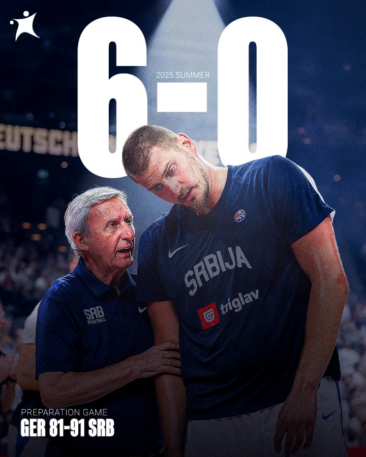 leyu-热身赛6-0!约基奇7+8+7 约维奇22分 小瓦26分 塞尔维亚91-81德国